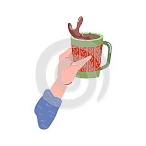 Hot chocolate or coffee in cup, beverage splash
