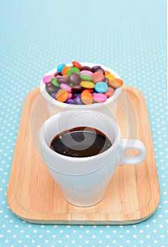 Hot chocolate and colorful candy