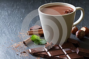 Hot chocolate in cup with additives