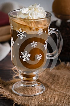 Hot chocolate drink for Christmas with whipped cream
