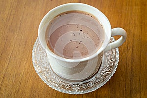 Hot chocolate drink minuman coklat in a white cup