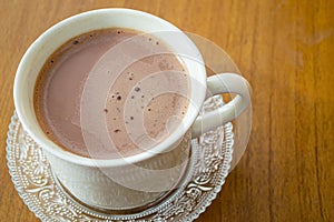 Hot chocolate drink minuman coklat in a white cup