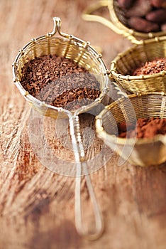 Hot chocolate flakes with chilli flavor in old rustic style