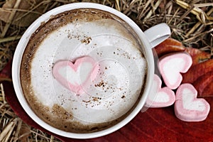 Hot chocolate with heart pink marshmallow