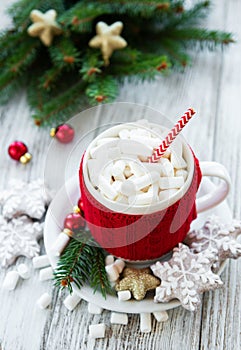 Hot chocolate with marshmallows and gingerbread cookies