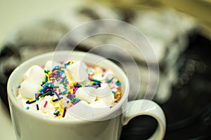 Hot Chocolate in a Mug with Sprinkles and Marshmallows