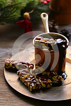 Hot chocolate with nutty roasted nuts