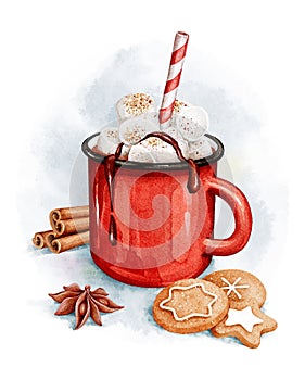 Hot Chocolate Red Mug Clipart with Marshmallow