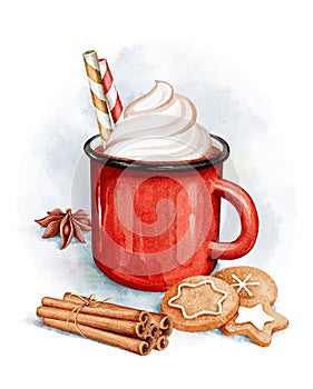 Hot Chocolate Red Mug with Cream Clipart