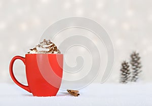 Hot chocolate in a red mug - winter treat