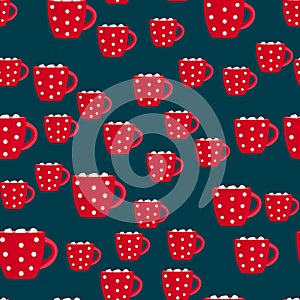 Hot chocolate seamless pattern winter snowflake Background. Vector Illustration