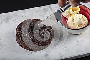 Hot Chocolate Souffle Lava Cake with Ice Cream,  TR: Sicak Cikolatali Sufle Dondurmali photo