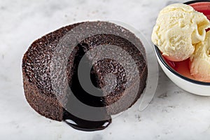 Hot Chocolate Souffle Lava Cake with Ice Cream,  TR: Sicak Cikolatali Sufle Dondurmali photo