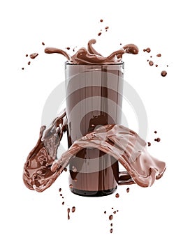 Hot chocolate splash in glass, sauce or syrup, cocoa drink or choco cream, melted chocolate wave, milkshake splash, abstract