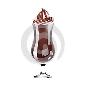 Hot chocolate, sweet dessert in glass realistic vector illustration