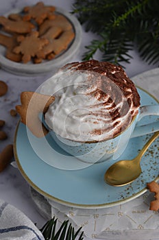 Hot Chocolate with Whipped Cream and Gingerbread Cookies, Christmas Treats