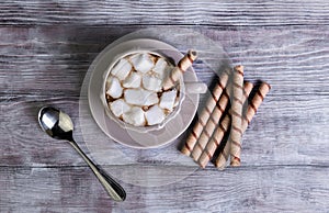 Hot chocolate wooden table