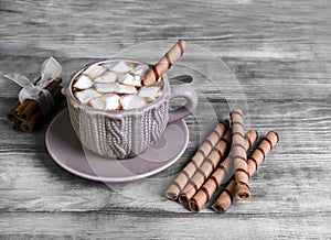 Hot chocolate wooden table