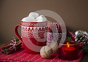 HOT CHRISTMAS BEVERAGE COCOA AND MARSHMALLOW