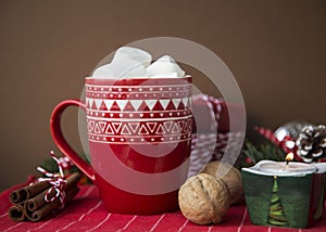 HOT CHRISTMAS BEVERAGE COCOA AND MARSHMALLOW