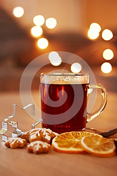 Hot christmas drink with spices and gingerbread