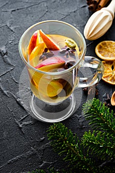 Hot christmas mulled wine or gluhwein with spices