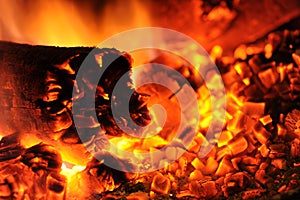 Hot coals and fire