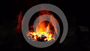 Hot coals stove in the blacksmith`s workshop