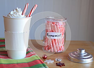 Hot coco Mocca with peppermint sticks inside and jar