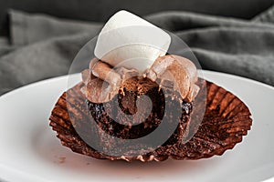 Hot Cocoa Cupcake with a Bite Taken Out