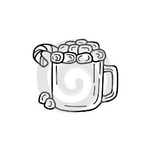 Hot Cocoa with marshmallow illustration Traditional Christmas beverage