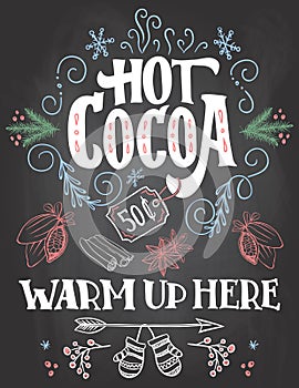 Hot cocoa sign on chalkboard background