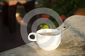 Hot coffee breakfast with lighting of sun