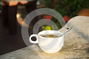 Hot coffee breakfast with lighting of sun