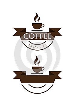 Hot Coffee Cafe Shop Banner Badge Logo Template