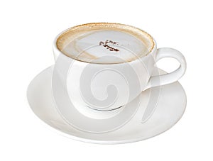 Hot coffee cappuccino in brown ceramic cup isolated on white background, clipping path included