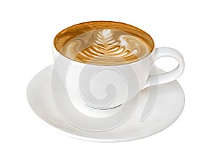 Hot coffee cappuccino latte art isolated on white background, path