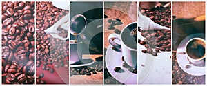 Hot coffee. Coffee turk and cup of hot coffee with coffee beans photo