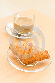 Hot Coffee and croissant in the morning time