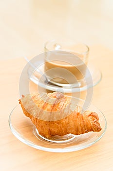 Hot Coffee and croissant in the morning time