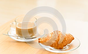 Hot Coffee and croissant in the morning time