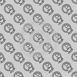 Hot coffee cup and clock line seamless pattern, remote work theme. Vector graphics. Coffee break timer sign with