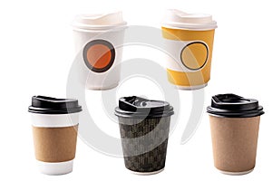 Hot coffee cup set made from paper isoloated over white background