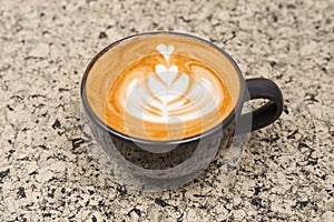 Hot coffee cup. strong coffee on wooden table background.