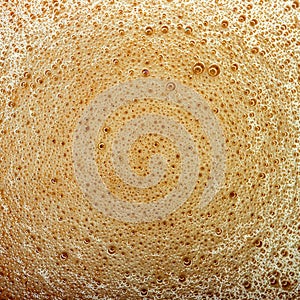 Hot coffee drink cappuccino or latte close up macro foam texture. View from above. Top view. Square photo