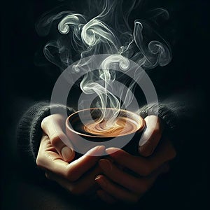Hot coffee in hands