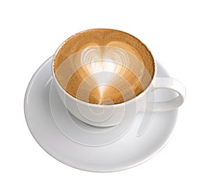 Hot coffee latte art heart shape foam isolated on white background, clipping path included