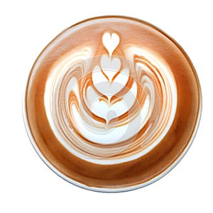 Hot coffee latte with beautiful milk foam latte art texture isolated on white background AI-Generated