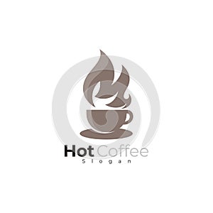 Hot coffee logo, coffee and fire design combination, cafe