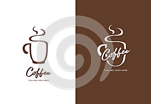 Hot coffee mug logo, coffee mug sillhouette logo icon